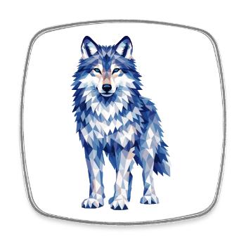Modernes Polygon-Wolf-Design in Blautönen  - Viereckiger Kühlschrankmagnet - Weiß - Vorne