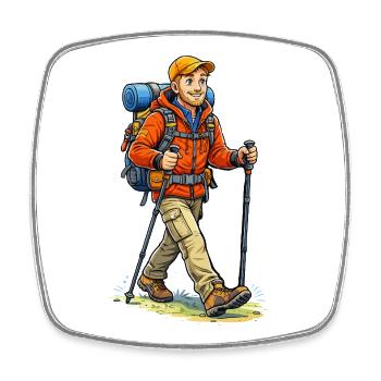 Adventurous hiker with backpack - Square fridge magnet - white - Front