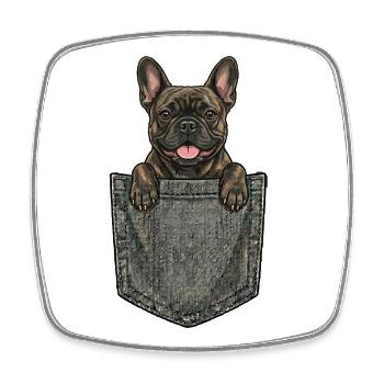 Bouledogue Français dans la Poche - Chien Mignon - Magnet carré - blanc - Devant