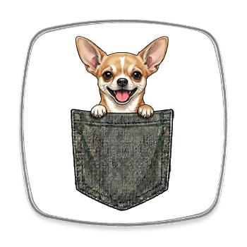 Chihuahua – Süßer kleiner Hund in der Tasche - Viereckiger Kühlschrankmagnet - Weiß - Vorne