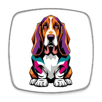 Colorful Basset Hound Dog - Square fridge magnet - white - Front