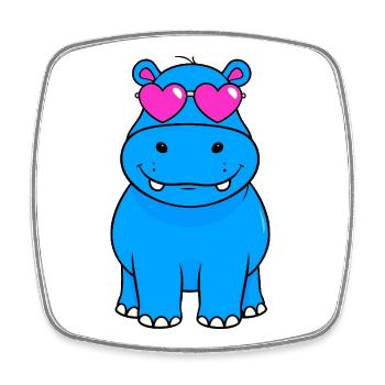 Blaues retro Nilpferd mit rosa Brille - Viereckiger Kühlschrankmagnet - Weiß - Vorne