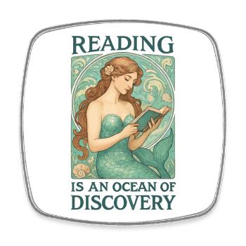 Reading Mermaid in the Ocean of Books - Square fridge magnet - white - Front