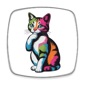 Nachdenkliche Pop-Katze Farbexplosion - Viereckiger Kühlschrankmagnet - Weiß - Vorne