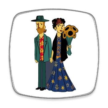 Couple amoureux avec bouquet de tournesols - Magnet carré - blanc - Devant