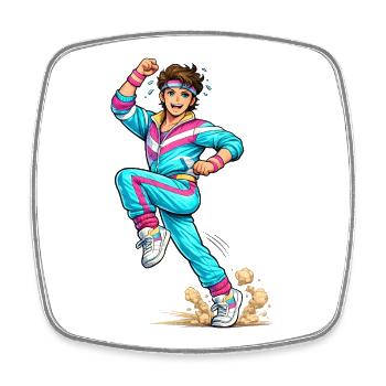 Energetic retro aerobics man - Square fridge magnet - white - Front