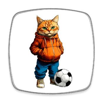 Footballer Cat - Magnet carré - blanc - Devant