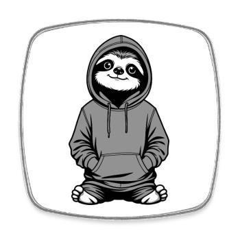Sweat à capuche Slow-Chill Sloth - Magnet carré - blanc - Devant