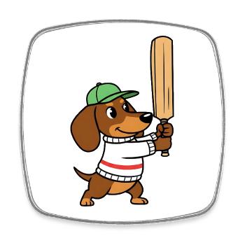 Dachshund Cricket Dog With Bat Cartoon - Square fridge magnet - white - Front