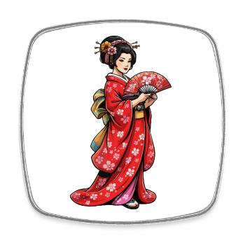 Geisha in cherry blossom kimono - Square fridge magnet - white - Front