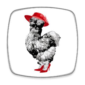 Fans de poulet - Coq - Coq - Poulet de soie - Bio - Magnet carré - blanc - Devant
