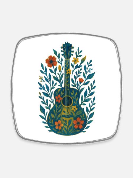 Guitare florale à l’aquarelle - Magnet carré - blanc