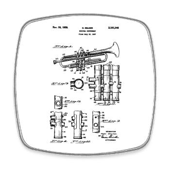Trompette – Brevet vintage de dessin technique - Magnet carré - blanc - Devant