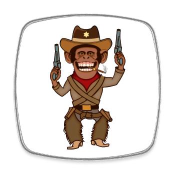Dessin animé drôle de Cowboy Singe Tireur - Magnet carré - blanc - Devant