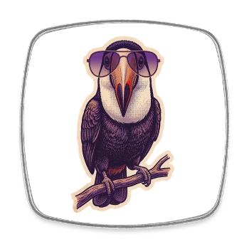 Crazy Toucan with Sunglasses - Square fridge magnet - white - Front