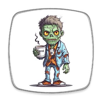 Kaffeemonster  - Koffein Zombie - Morgenmuffel - Viereckiger Kühlschrankmagnet - Weiß - Vorne