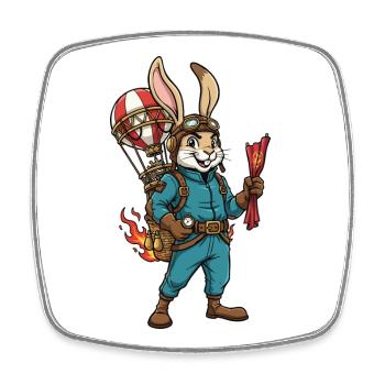 Rabbit Aviator Steampunk Hot Air Balloon Flight - Square fridge magnet - white - Front