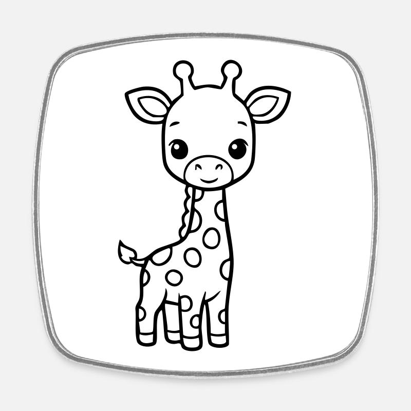 Cute Baby Giraffe – Black & White - Square fridge magnet - white