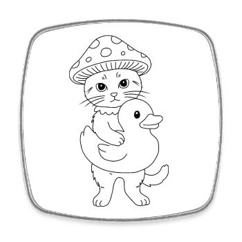 Pilzkatze mit Ente - Viereckiger Kühlschrankmagnet - Weiß - Vorne