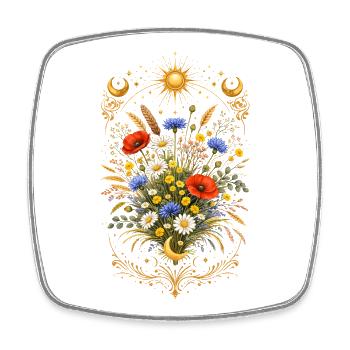 Mystischer Wildblumenstrauß Sonne Mond Floral  - Viereckiger Kühlschrankmagnet - Weiß - Vorne