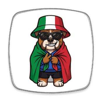 Chien de dessin animé italien Bouledogue Cool et Stylé - Magnet carré - blanc - Devant