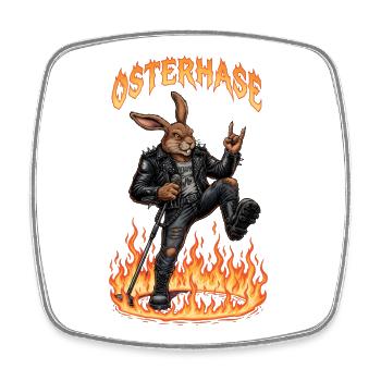 Heavy Metal Osterhase Rocker Ostern Hardcore Hase - Viereckiger Kühlschrankmagnet - Weiß - Vorne