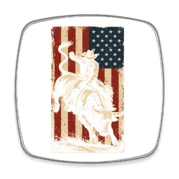 Rodeo, Cowboy, Western, Bulle, Stier, USA Flagge - Viereckiger Kühlschrankmagnet - Weiß - Vorne