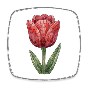 Tulpe Mosaik - Florales Frühlings Geschenk - Viereckiger Kühlschrankmagnet - Weiß - Vorne