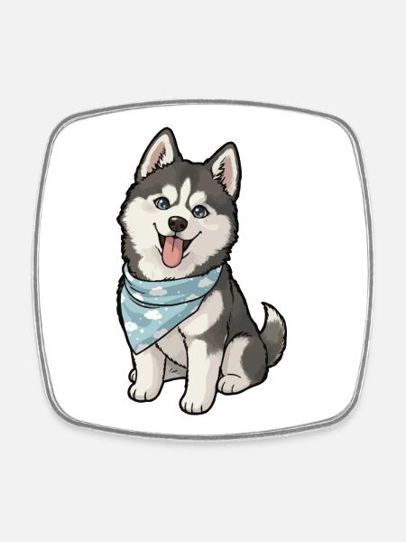 Husky Joy Sky Bandana - Square fridge magnet - white