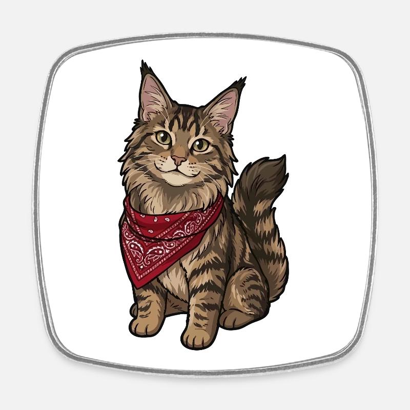 Chat Maine coon - Magnet carré - blanc