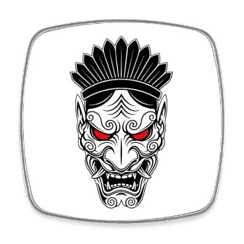 Hannya Samurai Maske Japanisches Totem Rote Augen - Viereckiger Kühlschrankmagnet - Weiß - Vorne
