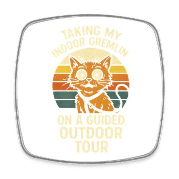 Indoor Gremlin Outdoor | Cat on leash - Square fridge magnet - white - Front