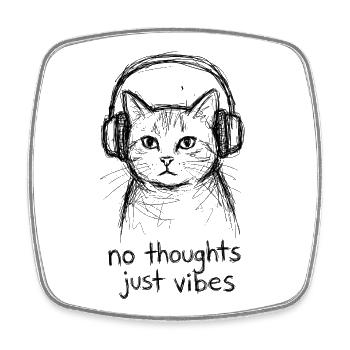 Katze mit Kopfhörern: No Thoughts Vibes - Viereckiger Kühlschrankmagnet - Weiß - Vorne