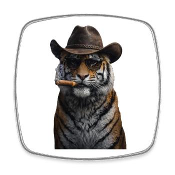 Tigre cowboy avec un cigare - Magnet carré - blanc - Devant