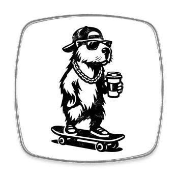 Capy à emporter | Skateboard Capybara | Café - Magnet carré - blanc - Devant