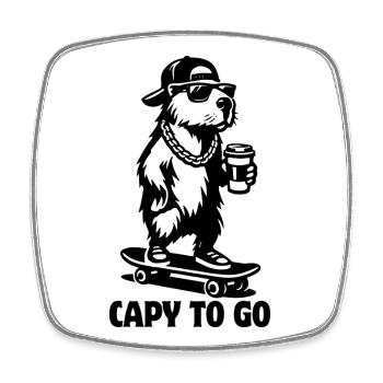 Capy à emporter | Skateboard Capybara | Café - Magnet carré - blanc - Devant
