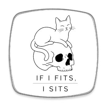 Chat dans un crâne : design de tatouage à l’ancienne - Magnet carré - blanc - Devant