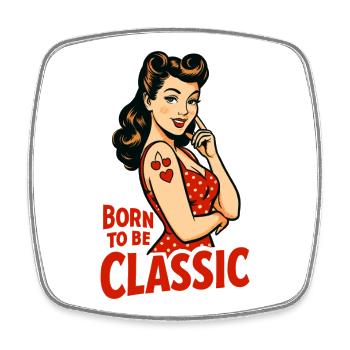 Born to Be Classic – Pin-Up Frau im Retro Style - Viereckiger Kühlschrankmagnet - Weiß - Vorne