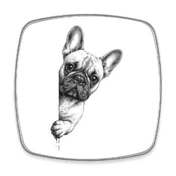 Portrait du bouledogue français curieux - Magnet carré - blanc - Devant