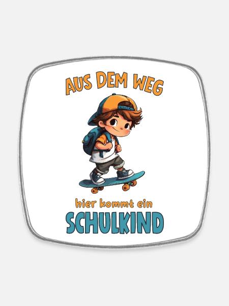 Aus dem Weg Schulkind Skateboard Junge - Viereckiger Kühlschrankmagnet - Weiß