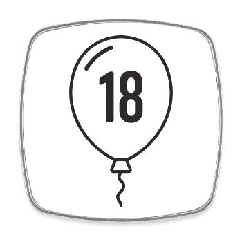 Ballon numéro 18 – Conception d’anniversaire et de fête - Magnet carré - blanc - Devant
