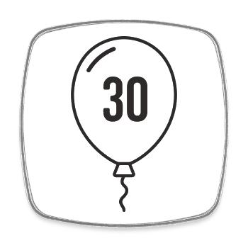 Luftballon Zahl 30 – Runder Geburtstag Design - Viereckiger Kühlschrankmagnet - Weiß - Vorne