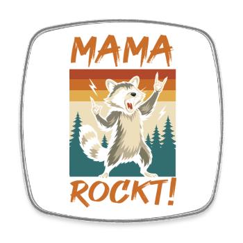 Waschbär Mutter Coole Rocker Mama - Viereckiger Kühlschrankmagnet - Weiß - Vorne