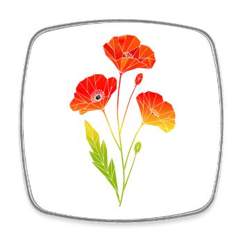 Geometrische Mohnblumen im Polygon Stil - Viereckiger Kühlschrankmagnet - Weiß - Vorne