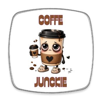 Kaffeejunkie Becher Cartoon - Viereckiger Kühlschrankmagnet - Weiß - Vorne
