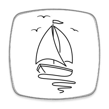 Voilier avec deux voiles et un drapeau au sommet. - Magnet carré - blanc - Devant