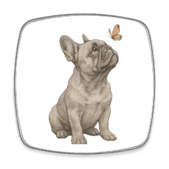 Bouledogue français vintage avec papillon - Magnet carré - blanc - Devant