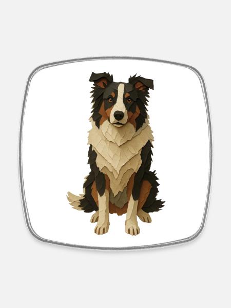 Layered Paper Collie - Square fridge magnet - white