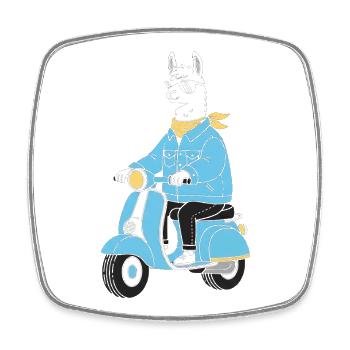 Lama Denim Scooter - Viereckiger Kühlschrankmagnet - Weiß - Vorne