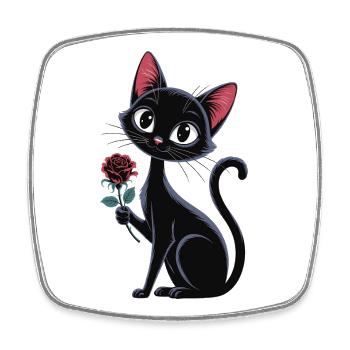 T-shirt chat noir avec une rose - Magnet carré - blanc - Devant
